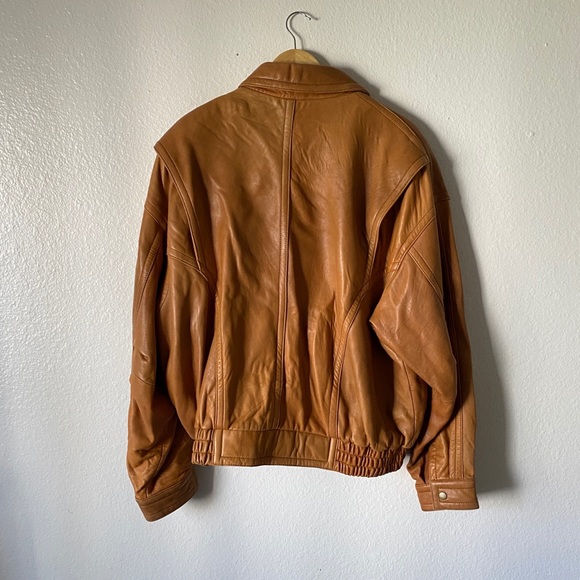 Vintage Brown Cognac Leather Bomber Pockets Jacket - Picture 3 of 12